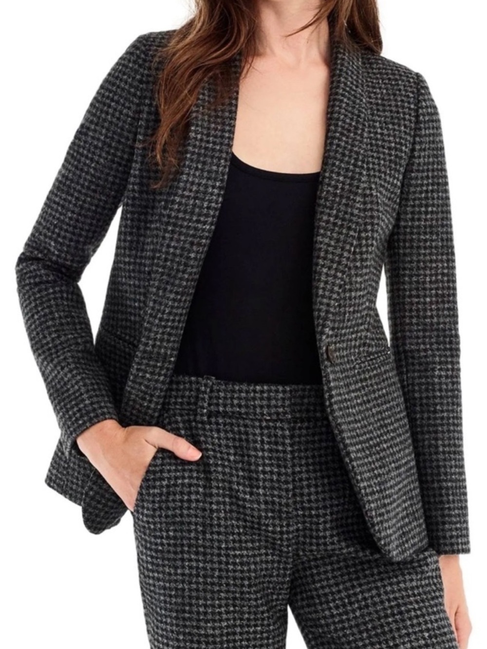 J. Crew Women's Parke Wool Black and Gray Houndstooth Single-Button Blazer Sz 6